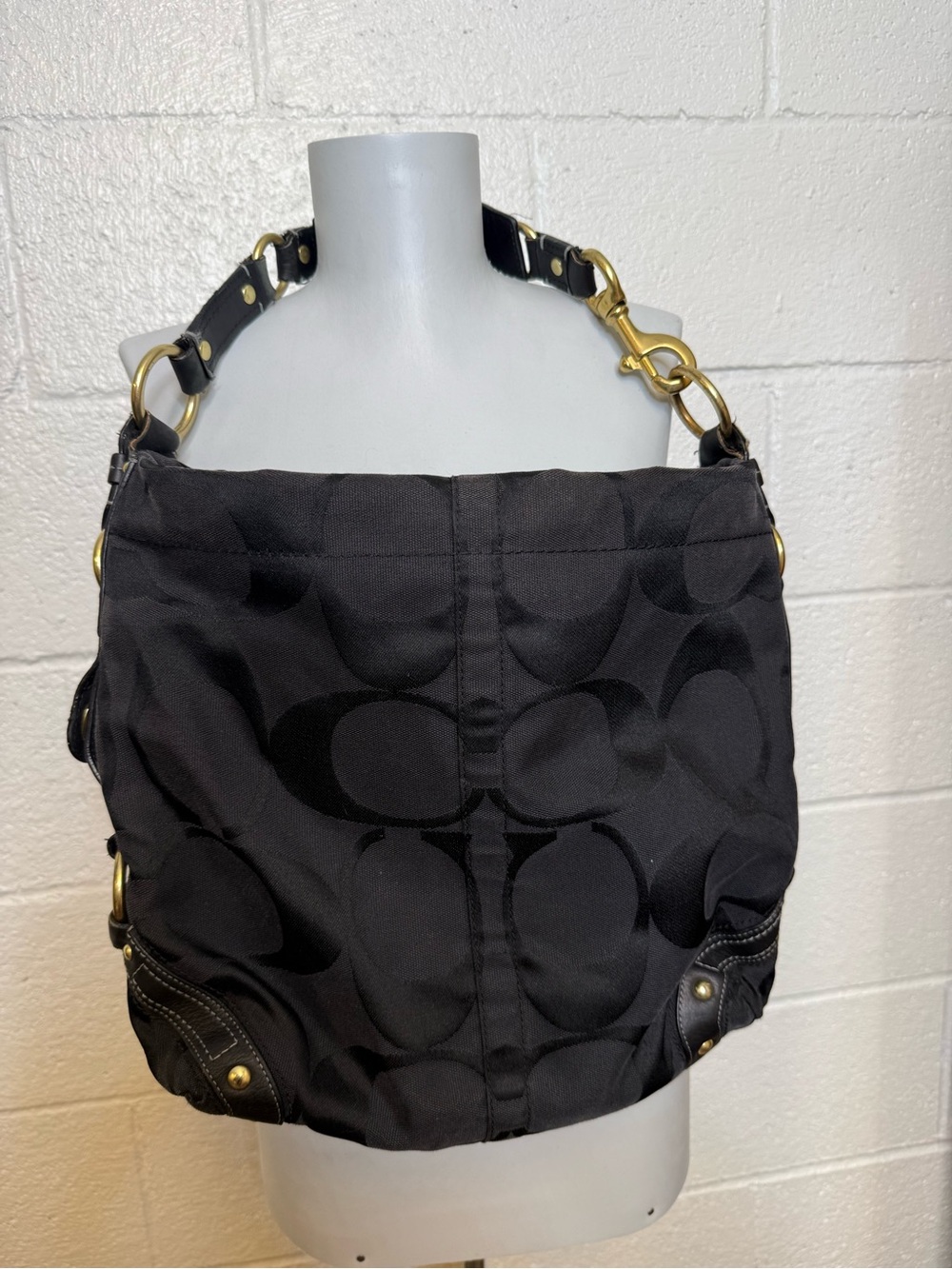Coach Black Signature Shoulder Bag with Gold-Tone Hardware